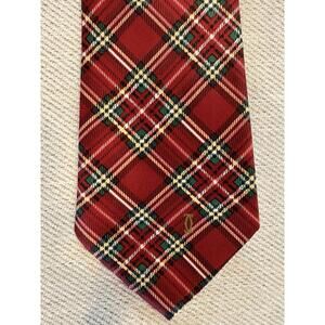 Must de Cartier Necktie red plaid silk tartan Royal Stuart pattern Cartier logo.
